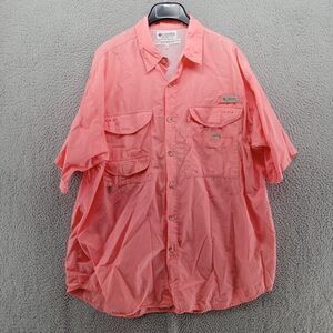 Columbia PFG Shirt Mens‎ XL Pink Fishing Pockets Vented Mesh Liner Button Up